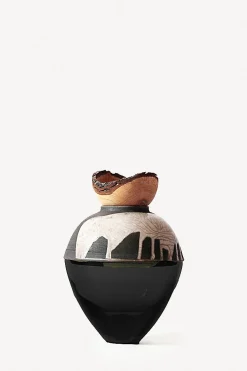 Stacking Vessel - Butterfly, Smoke Raku